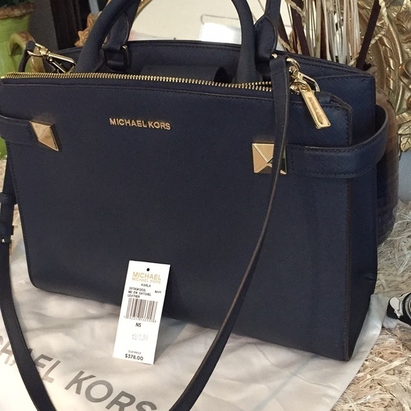 Michael Kors Karla East West Satchel Leather Navy - Picture 13 of 13